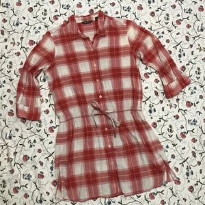 orange plaid tunic shirtdress- m